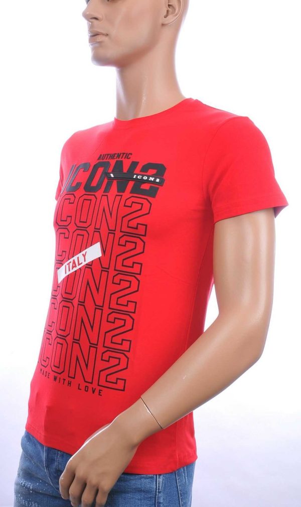 ICON2 Trendy Slim Fit Ronde Hals Heren T-Shirt met Text ICON2 - Rood