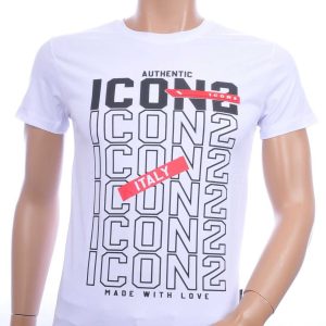 ICON2 Trendy Slim Fit Ronde Hals Heren T-Shirt met Text ICON2 - Wit