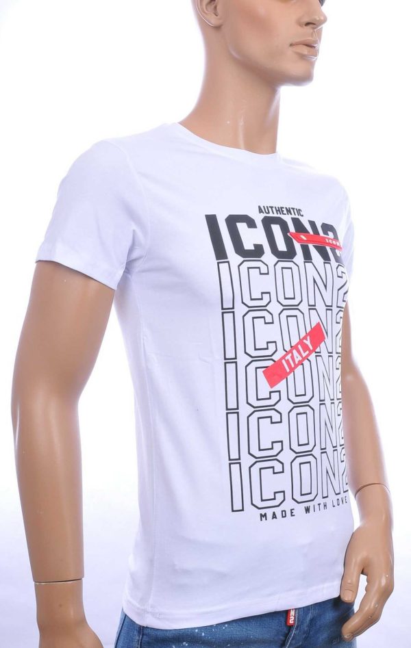 ICON2 Trendy Slim Fit Ronde Hals Heren T-Shirt met Text ICON2 - Wit