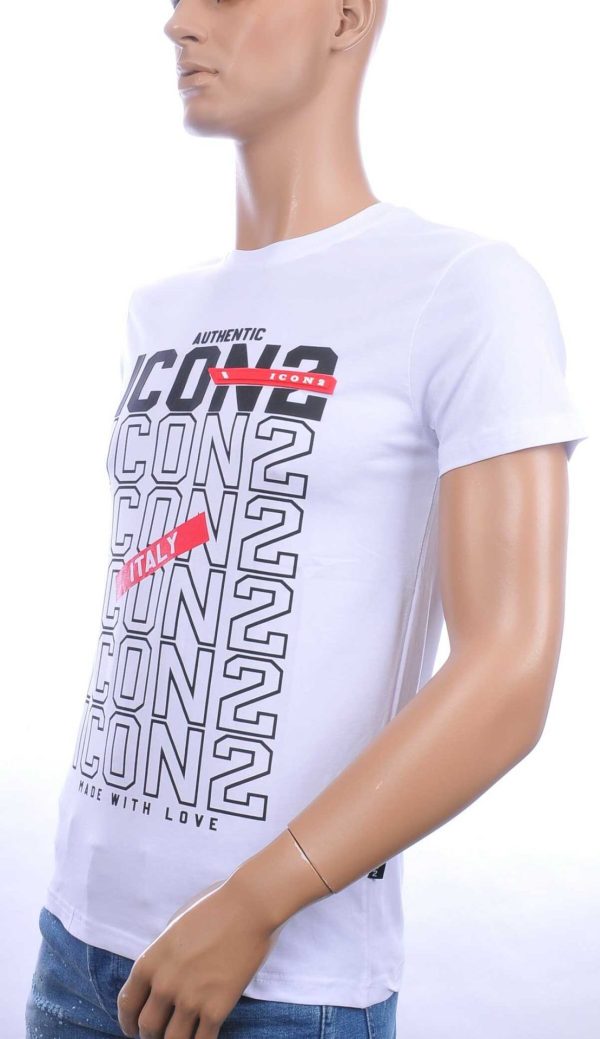 ICON2 Trendy Slim Fit Ronde Hals Heren T-Shirt met Text ICON2 - Wit