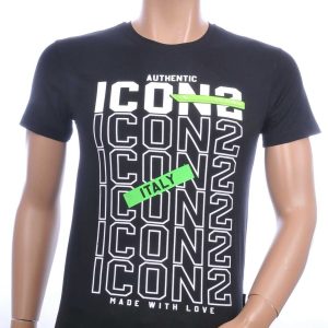 ICON2 Trendy Slim Fit Ronde Hals Heren T-Shirt met Text ICON2 - Zwart