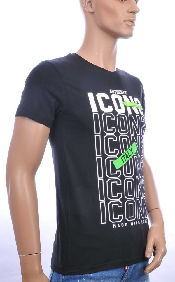 ICON2 Trendy Slim Fit Ronde Hals Heren T-Shirt met Text ICON2 - Zwart