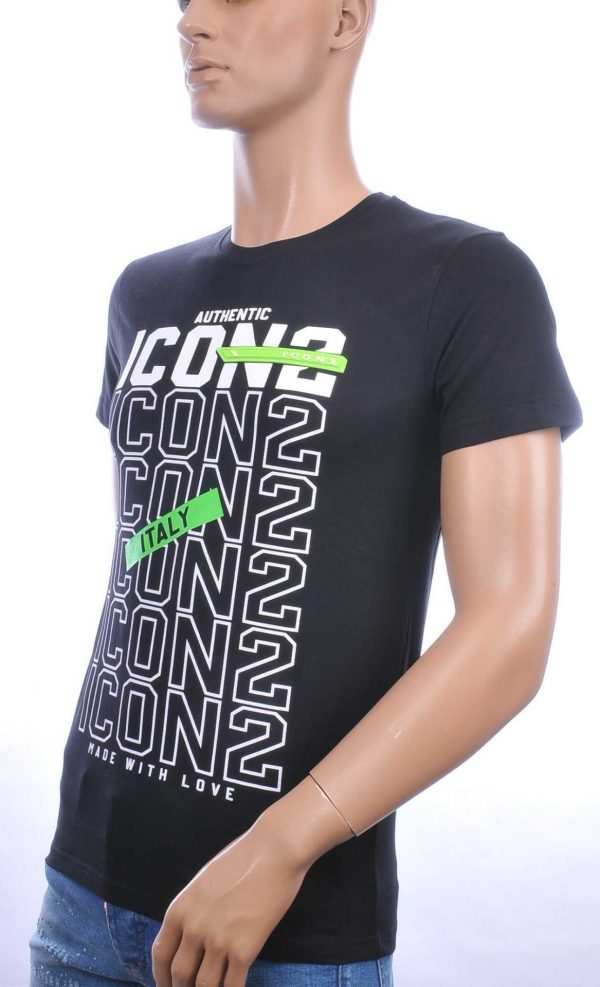 ICON2 Trendy Slim Fit Ronde Hals Heren T-Shirt met Text ICON2 - Zwart