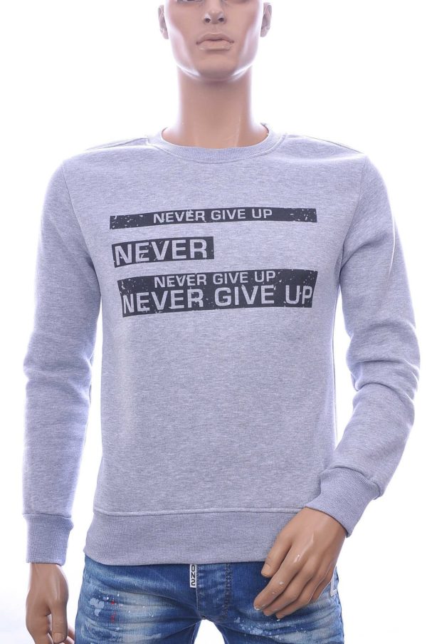 JAYLVIS&ARANCIA Ronde Hals Heren Sweatshirt met “NEVER GIVE UP” Print – Grijs