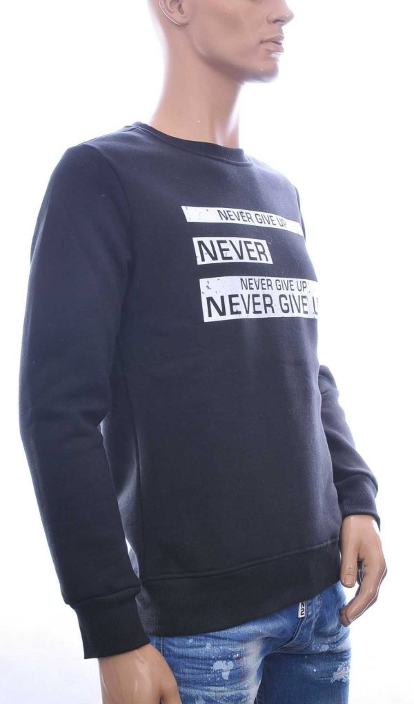 JAYLVIS&ARANCIA Ronde Hals Heren Sweatshirt met “NEVER GIVE UP” Print – Zwart