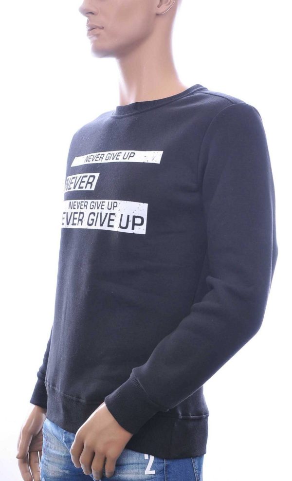 JAYLVIS&ARANCIA Ronde Hals Heren Sweatshirt met “NEVER GIVE UP” Print – Zwart