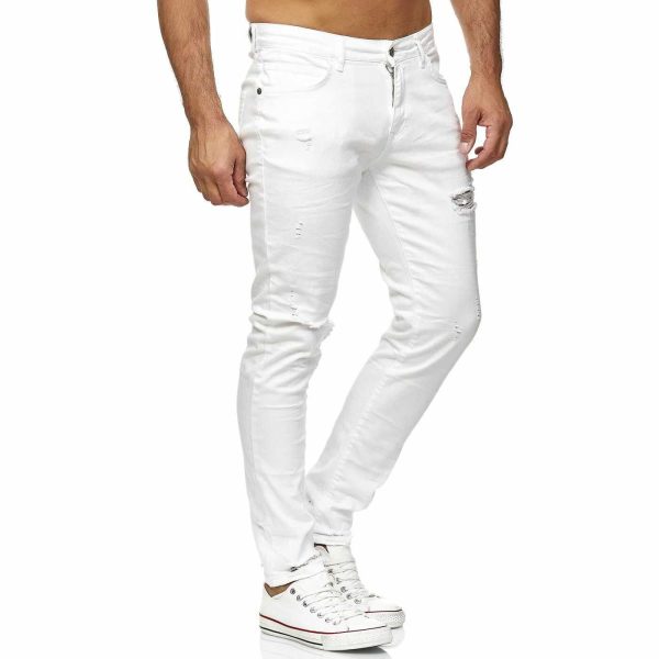 Red Bridge Trendy Gescheurde Stretch Effen Witte Kleur Slim Fit Heren Jeans - Wit