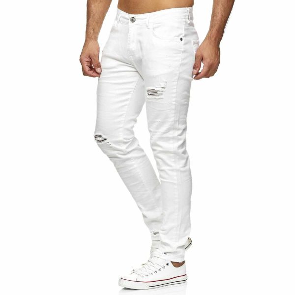 Red Bridge Trendy Gescheurde Stretch Effen Witte Kleur Slim Fit Heren Jeans - Wit