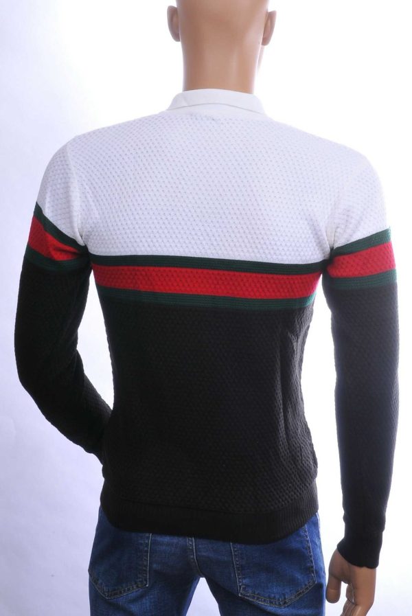 CLUB JU Trendy Slim Fit Dunne Heren Trui Met Polo Kraag - Zwart